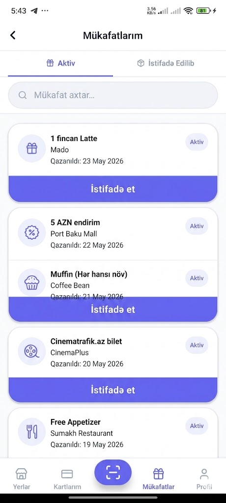 Mükafatlar ekranı